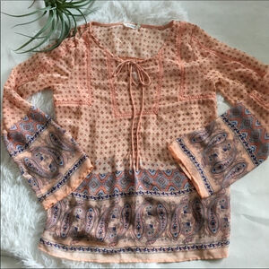 Blu Pepper Orange Bohohemian sheer top Tunic Size Small